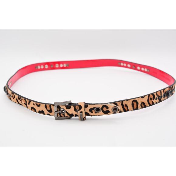 Guess L Genuine Leather Belt Leopard Fur Black Crystal Rhinestone Red - Picture 1 of 12